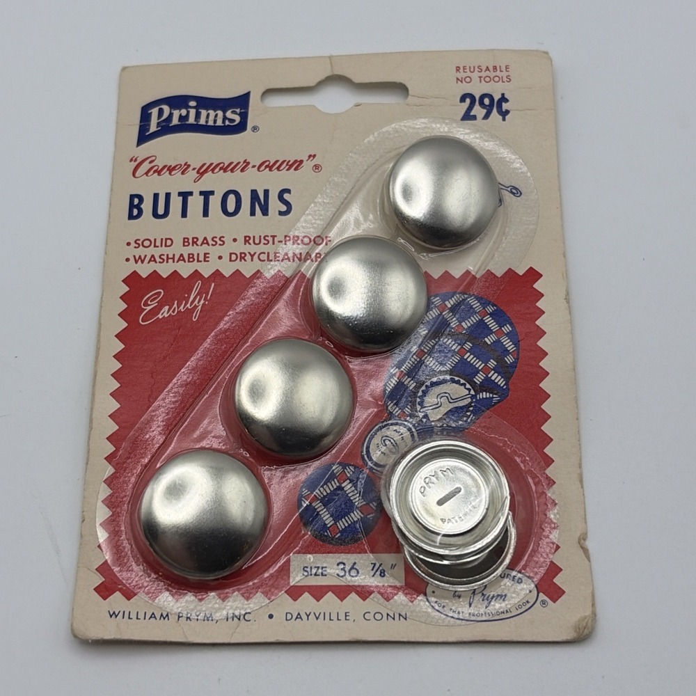 Set of 4 Vintage Prims Cover Your Own Buttons On Card Brass Rust Proof Size 36